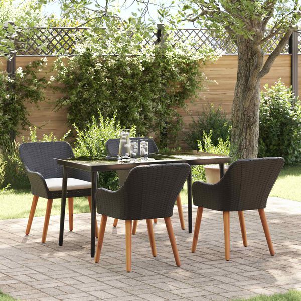 vidaXL Set da Pranzo per Giardino con cuscino 5 pcs Nero polyrattan