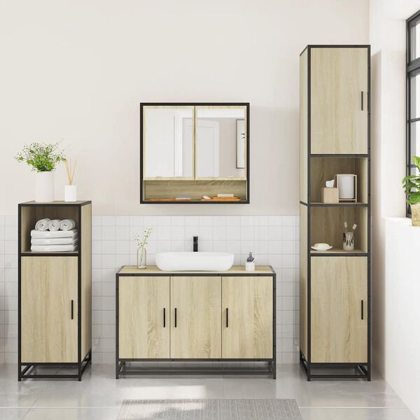 vidaXL Set Mobili da Bagno 3 pz Rovere Sonoma in Legno Multistrato