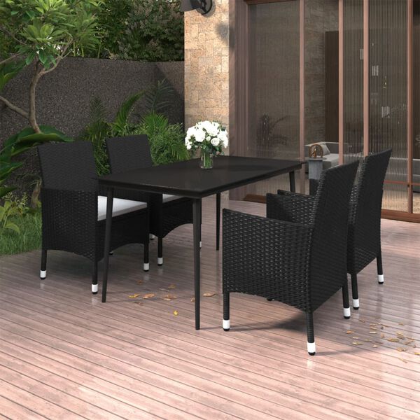 vidaXL Set da Pranzo per Giardino 5 pz con Cuscini Polyrattan e Vetro