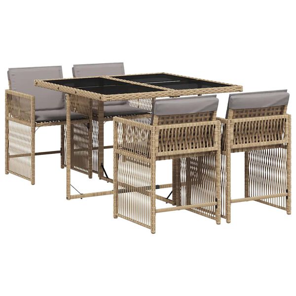 vidaXL Set Pranzo da Giardino 5 pz con Cuscini Beige Misto Polyrattan