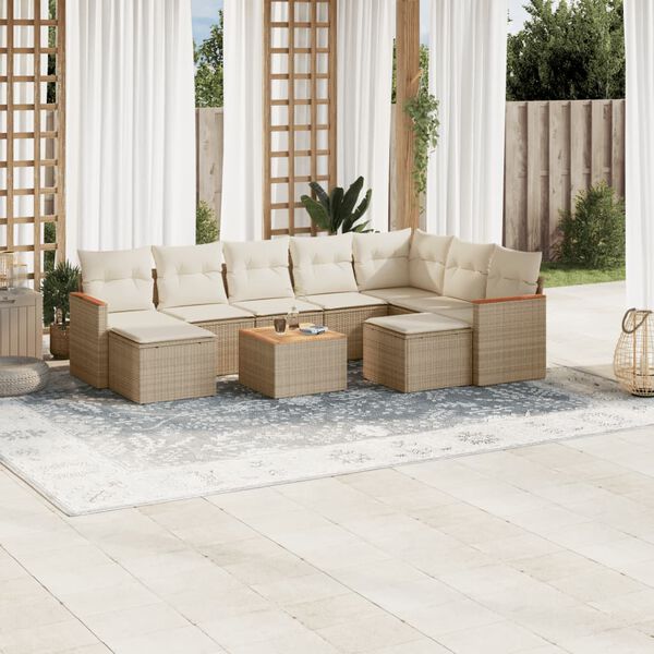 vidaXL Set Divano da Giardino 10 pz con Cuscini Beige in Polyrattan