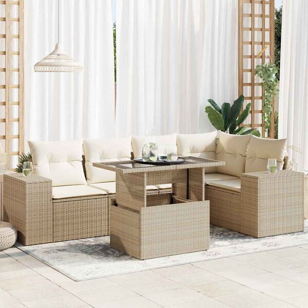 vidaXL Set Divano da Giardino 6 pz con Cuscini Beige in Polyrattan