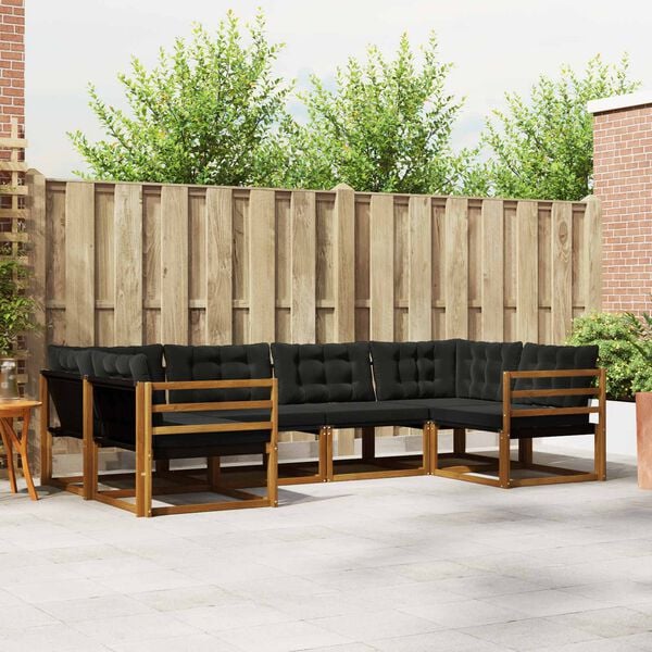 vidaXL Set di divani da esterno con cuscino 6 pcs Naturale e Nero