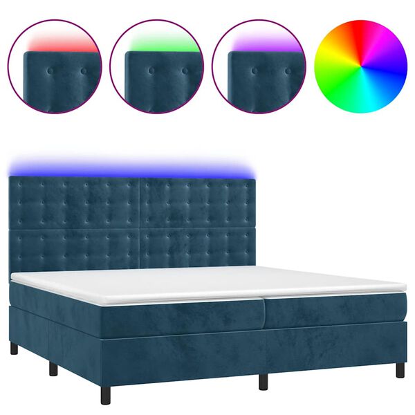 vidaXL Letto a Molle con Materasso e LED Blu Scuro 200x200 cm