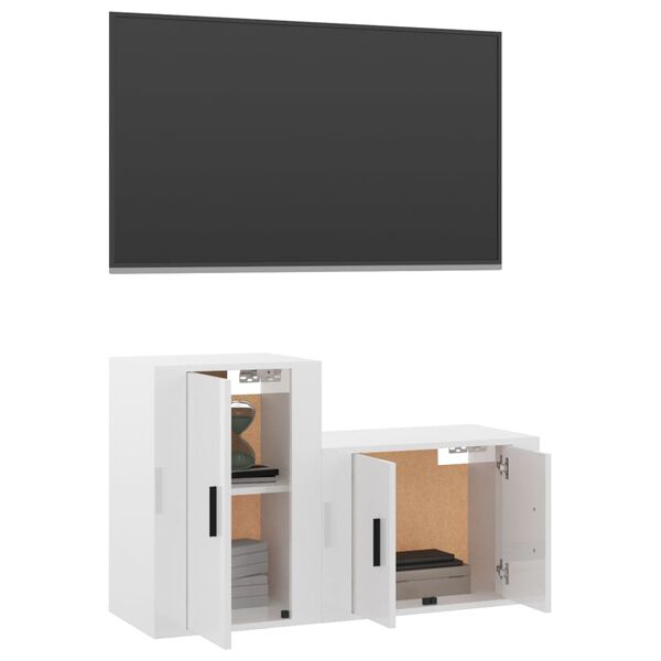 vidaXL Set di Mobili Porta TV 2 pz Bianco Lucido in Legno Multistrato