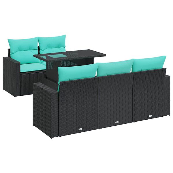 vidaXL Set Divano da Giardino 6 pz con Cuscini Nero Polyrattan Acacia
