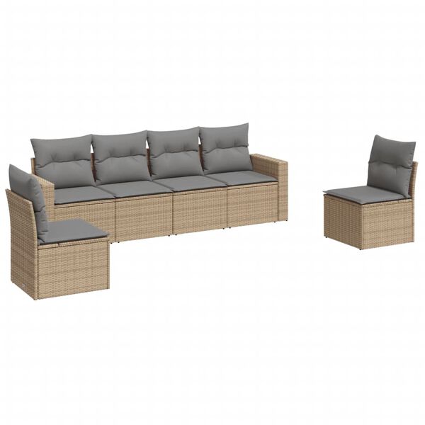 vidaXL Set Divano da Giardino 6 pz con Cuscini Beige in Polyrattan