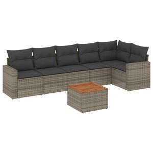 vidaXL Set Divani da Giardino 7 pz con Cuscini Grigio in Polyrattan