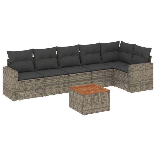 vidaXL Set Divani da Giardino 7 pz con Cuscini Grigio in Polyrattan