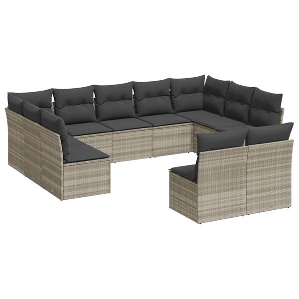 vidaXL Set Divani da Giardino 11 pz con Cuscini in Polyrattan Grigio