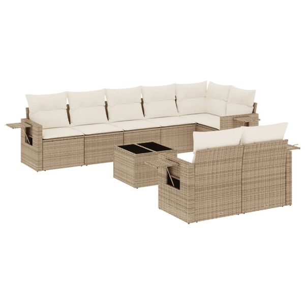 vidaXL Set Divano da Giardino 9 pz con Cuscini Beige in Polyrattan