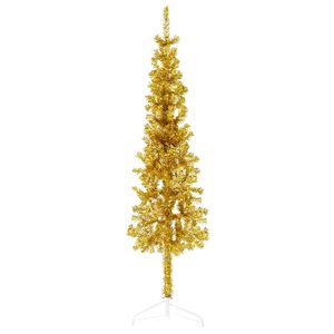vidaXL Albero Natale Artificiale Sottile a Met&agrave; con Supporto Oro 120cm