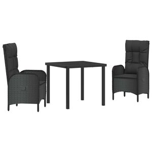 vidaXL Set da Pranzo per Giardino con cuscino 3 pcs Nero polyrattan
