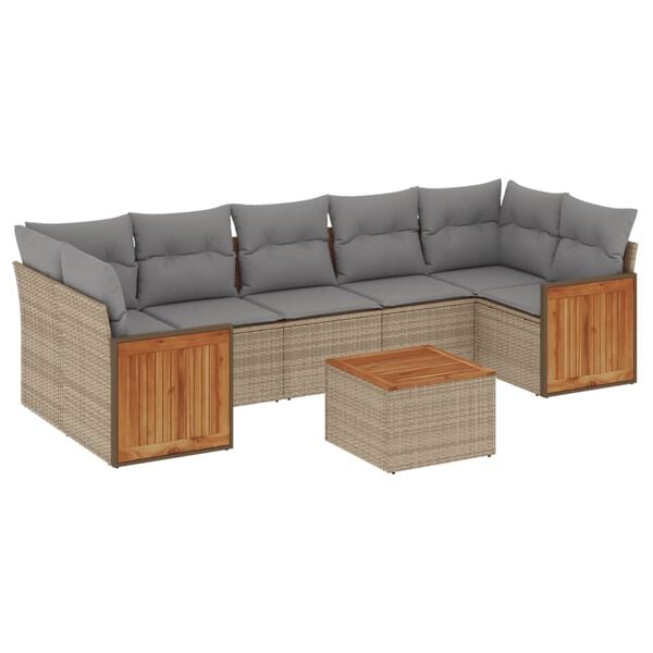 vidaXL Set Divano da Giardino 8 pz con Cuscini Beige in Polyrattan