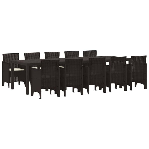 vidaXL Set da Pranzo per Giardino 11 pcs Marrone e Crema Rattan