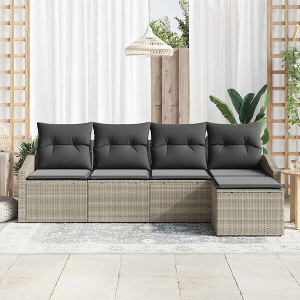 vidaXL Set di divani con cuscino 5 pcs Grigio chiaro polyrattan