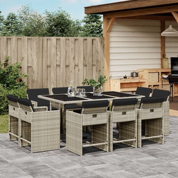 vidaXL Set Pranzo Giardino 11pz con Cuscini Grigio Chiaro Polyrattan