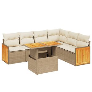 vidaXL Set Divani da Giardino 7 pz con Cuscini Beige in Polyrattan
