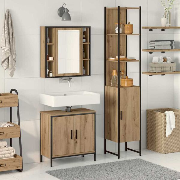 vidaXL Unit&agrave; da Bagno con lo scaffale 3 pcs Marrone Legno multistrato