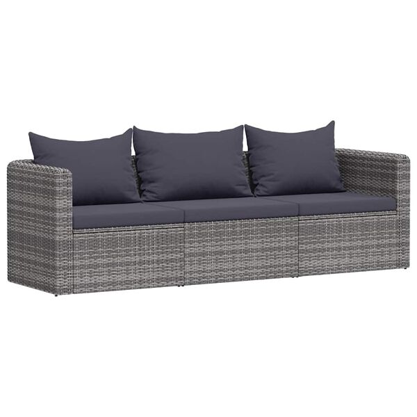 vidaXL Set Divani da Giardino 3 pz con Cuscini Grigio in Polyrattan