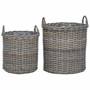 vidaXL Cestino per piante con archiviazione 2 pcs Grigio Rattan Lacak