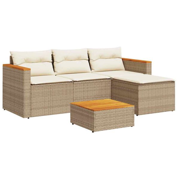 vidaXL Set Divano da Giardino 3 pz con Cuscini Beige in Polyrattan