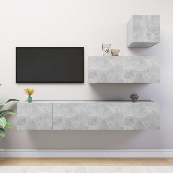 vidaXL Set di Mobili Porta TV 4 pz Grigio Cemento in Legno Multistrato