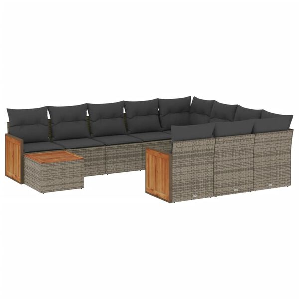 vidaXL Set Divani da Giardino 11 pz con Cuscini in Polyrattan Grigio