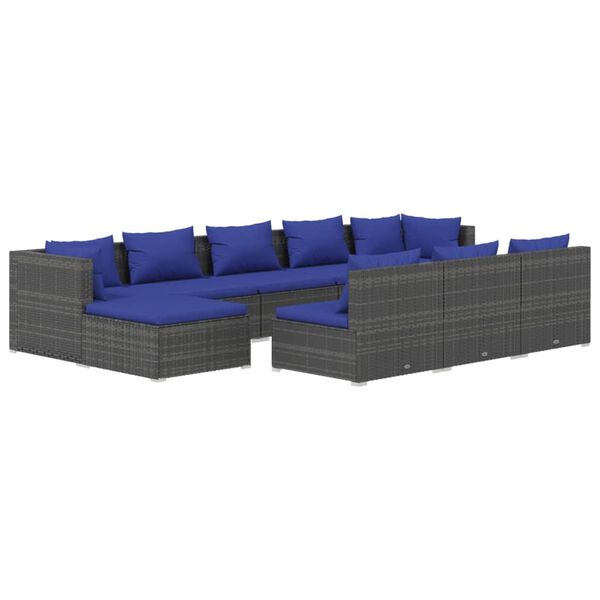 vidaXL Set Divani da Giardino 10 pz con Cuscini in Polyrattan Grigio