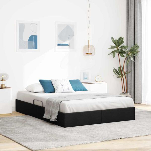 vidaXL Letto con Contenitore con testiera Nero 140 x 190 cm Tessuto