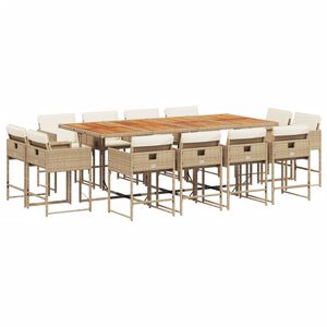 vidaXL Set da Pranzo da Giardino 13 pz con Cuscini Beige in Polyrattan