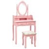 vidaXL Tavolo da Trucco con Sgabello Rosa 75x69x140 cm Legno Paulownia