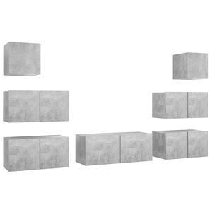 vidaXL Set di Mobili Porta TV 7 pz Grigio Cemento in Legno Multistrato