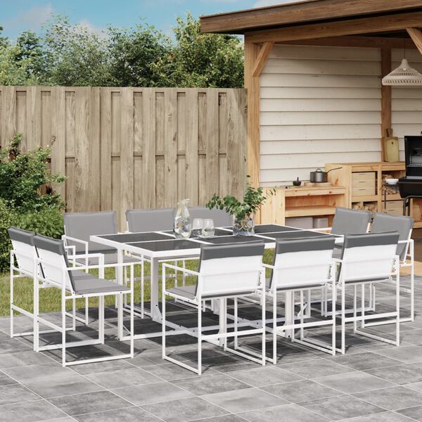 vidaXL Set da Pranzo da Giardino 11 pz con Cuscini Bianco in Textilene