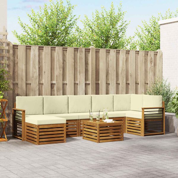 vidaXL Set divani 8 pcs Naturale e Crema Legno di Acacia Massello