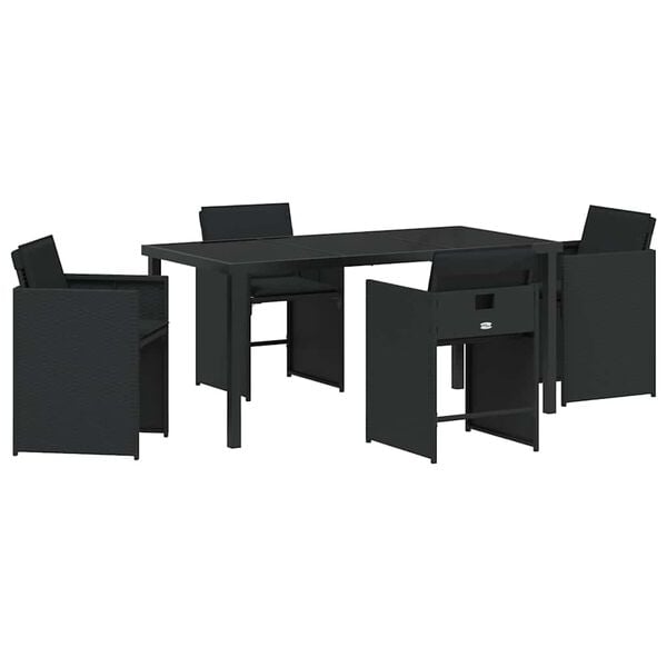 vidaXL Set da Pranzo per Giardino con cuscino 5 pcs Nero polyrattan