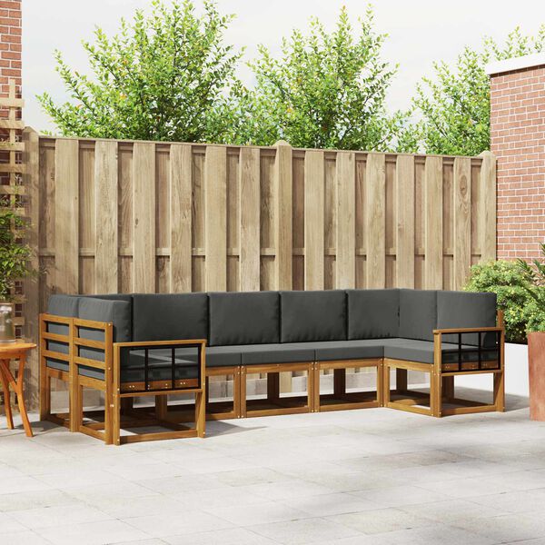 vidaXL Set di divani da esterno con cuscino 7 pcs Naturale e Antracite