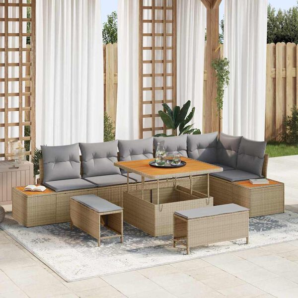 vidaXL Set Divano da Giardino con cuscino 9 pcs Beige Poly Rattan