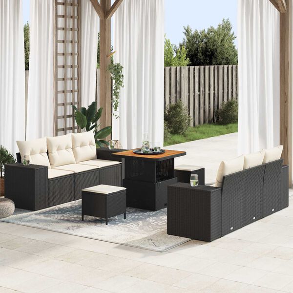 vidaXL Set Divano da Giardino con cuscino 9 pcs Nero Poly Rattan
