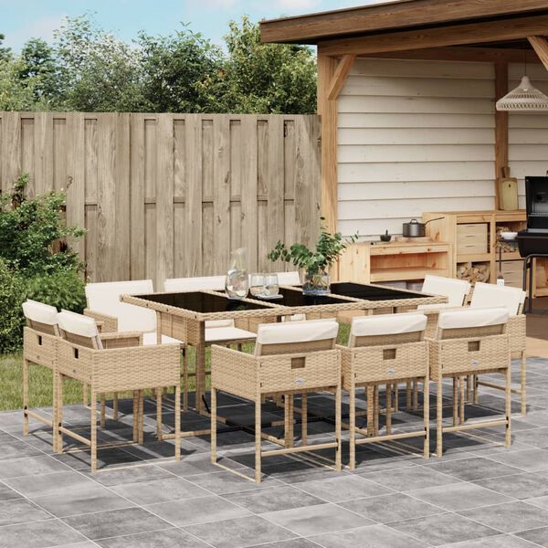 vidaXL Set da Pranzo da Giardino 11 pz con Cuscini Beige in Polyrattan