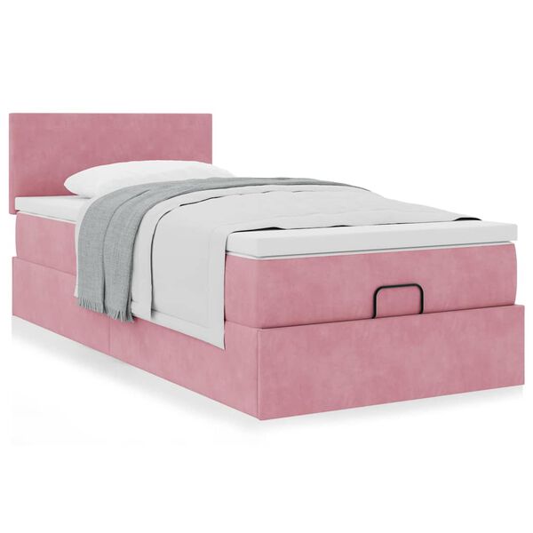 vidaXL Struttura Letto Pouf con Materasso Rosa 90x190 cm in Velluto