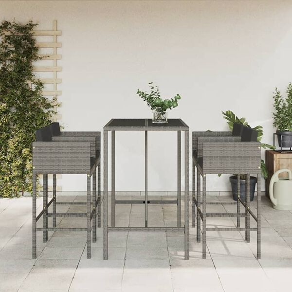 vidaXL Set Bar da Giardino 5 pz con Cuscini in Polyrattan Grigio
