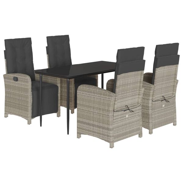 vidaXL Set Pranzo da Giardino 5pz con Cuscini Grigio Chiaro Polyrattan