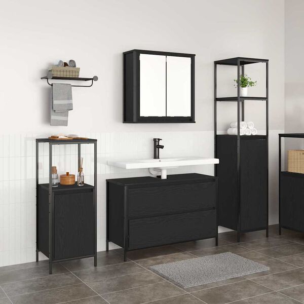 vidaXL Set di mobili per il bagno 3 pcs Rovere Nero Legno multistrato