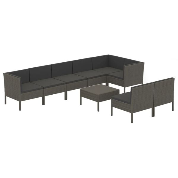 vidaXL Set Divani da Giardino 9 pz con Cuscini in Polyrattan Grigio