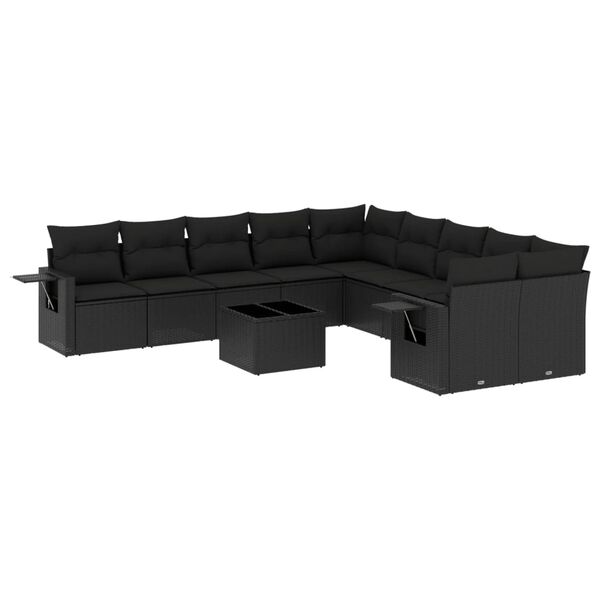 vidaXL Set Divani da Giardino 11 pz con Cuscini in Polyrattan Nero