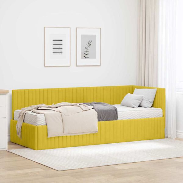 vidaXL Struttura Letto Angolare con Materasso 2 pcs Giallo Velluto