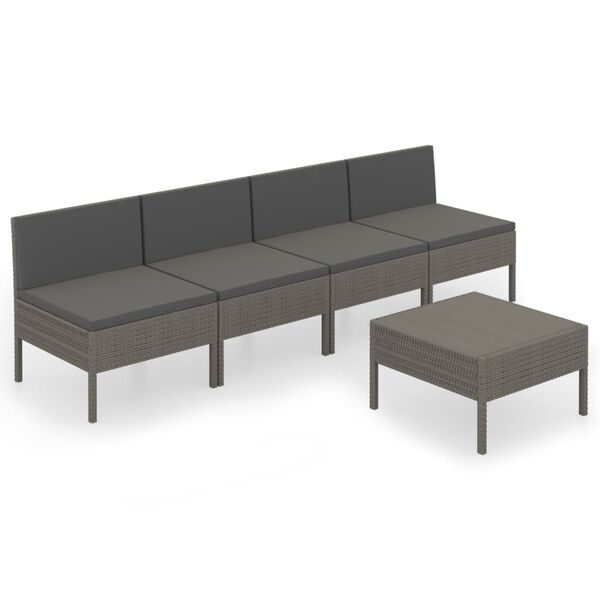 vidaXL Set Divani da Giardino 5 pz con Cuscini in Polyrattan Grigio