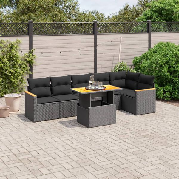 vidaXL Set Divani da Giardino con Cuscini 7pz Nero Polyrattan