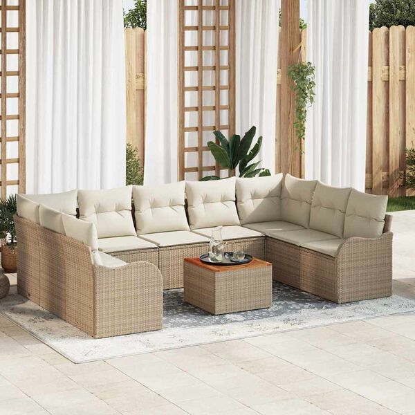 vidaXL Set Divano da Giardino con cuscino 10 pcs Beige polyrattan